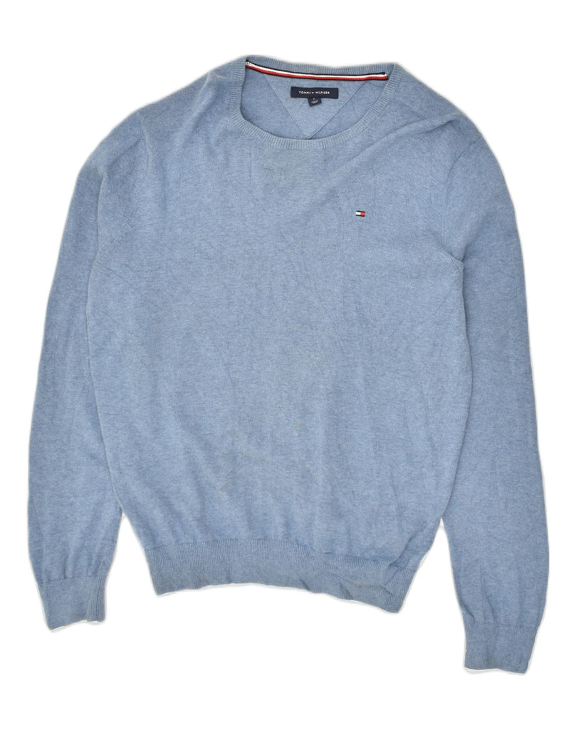 TOMMY HILFIGER Mens Crew Neck Jumper Sweater Medium Blue Cotton | Vintage Tommy Hilfiger | Thrift | Second-Hand Tommy Hilfiger | Used Clothing | Messina Hembry 