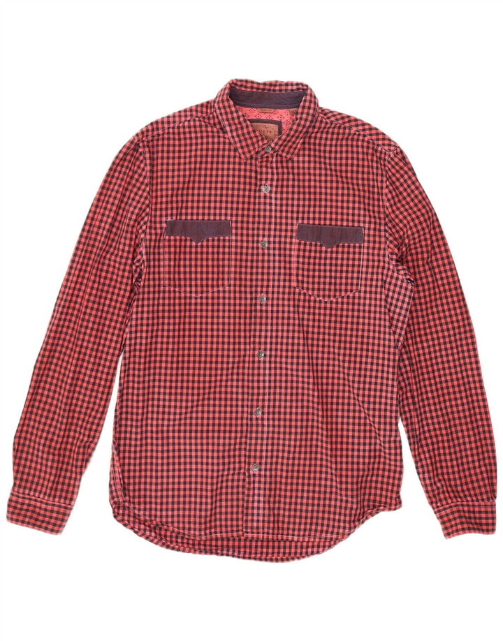 Guess Mens Slim Fit Shirt Medium Red Gingham Cotton