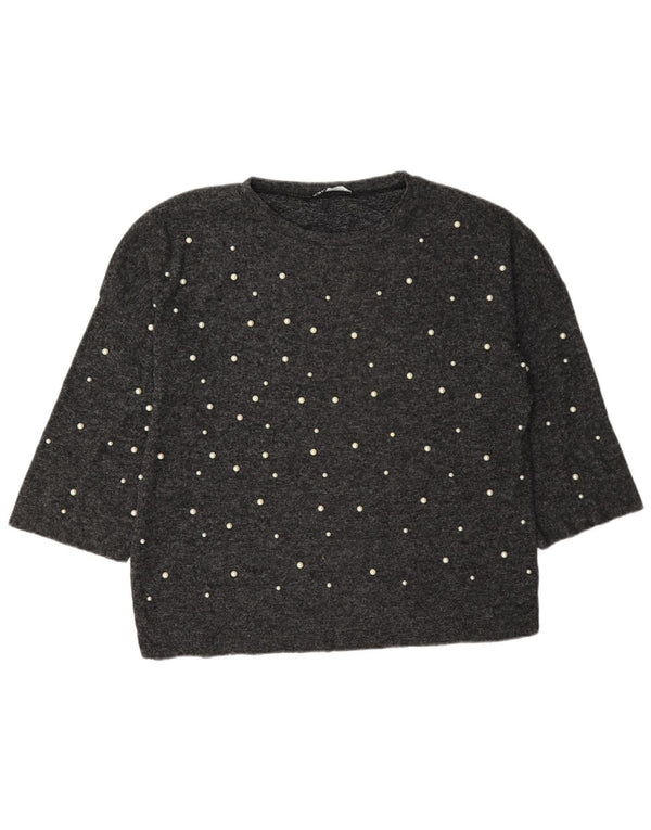Zara Womens Oversized Top 3/4 Sleeve UK 10 Small Grey Spotted