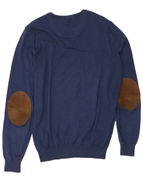 Massimo Dutti Mens V-Neck Jumper Sweater Medium Navy Blue Cotton