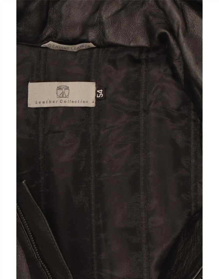 Vintage Mens Hooded Leather Jacket IT 54 2XL Black