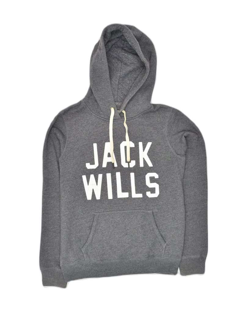 JACK WILLS Womens Graphic Hoodie Jumper UK 10 Small Grey Polyester | Vintage Jack Wills | Thrift | Second-Hand Jack Wills | Used Clothing | Messina Hembry 