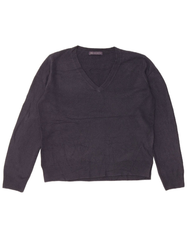 Marks & Spencer Womens V-Neck Jumper Sweater UK 14 Large Navy Blue Acrylic