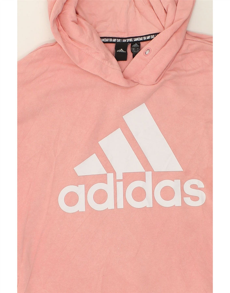 ADIDAS Womens Graphic Hoodie Jumper UK 12/14 Medium Pink Cotton | Vintage Adidas | Thrift | Second-Hand Adidas | Used Clothing | Messina Hembry 