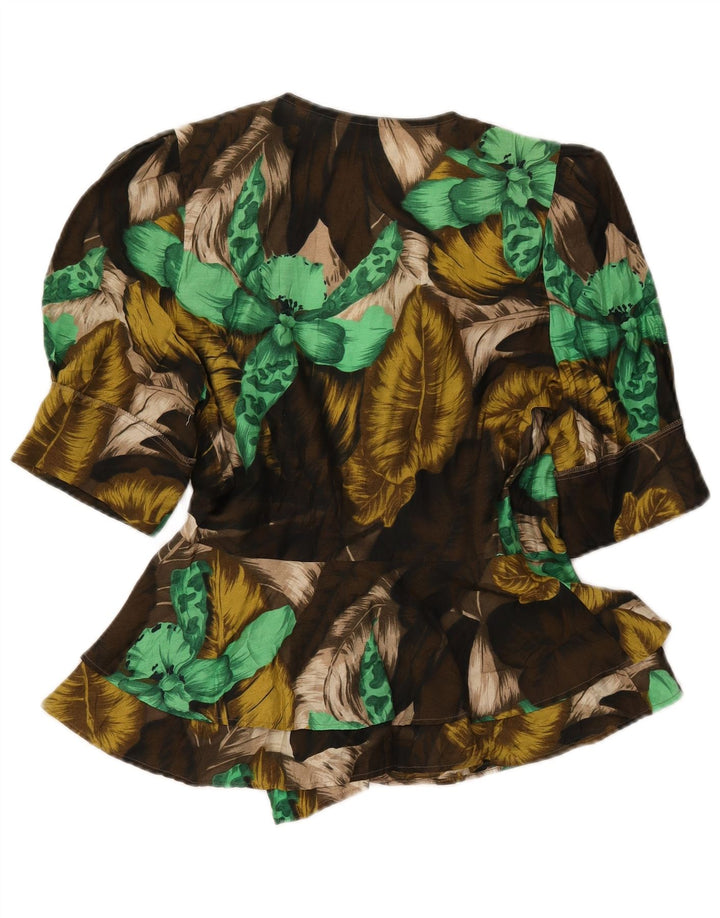 VINTAGE Womens Short Sleeve Shirt Blouse IT 42 Medium Khaki Floral
