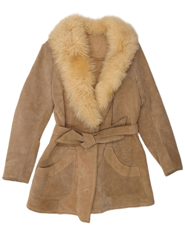 Vintage Womens Shearling Coat UK 10 Small Beige