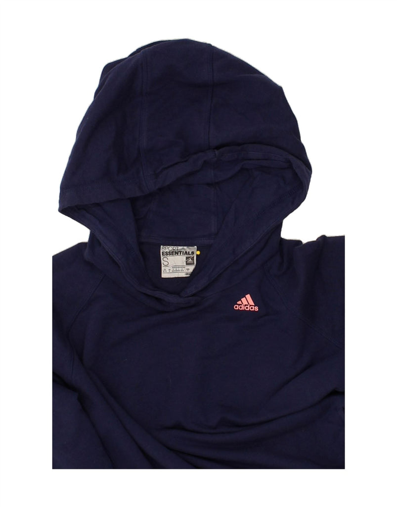 ADIDAS Womens Graphic Hoodie Jumper UK 8/10 Small Navy Blue Cotton | Vintage Adidas | Thrift | Second-Hand Adidas | Used Clothing | Messina Hembry 