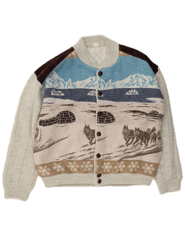 VINTAGE Mens Graphic Cardigan Sweater IT 48/50 Medium Multicoloured