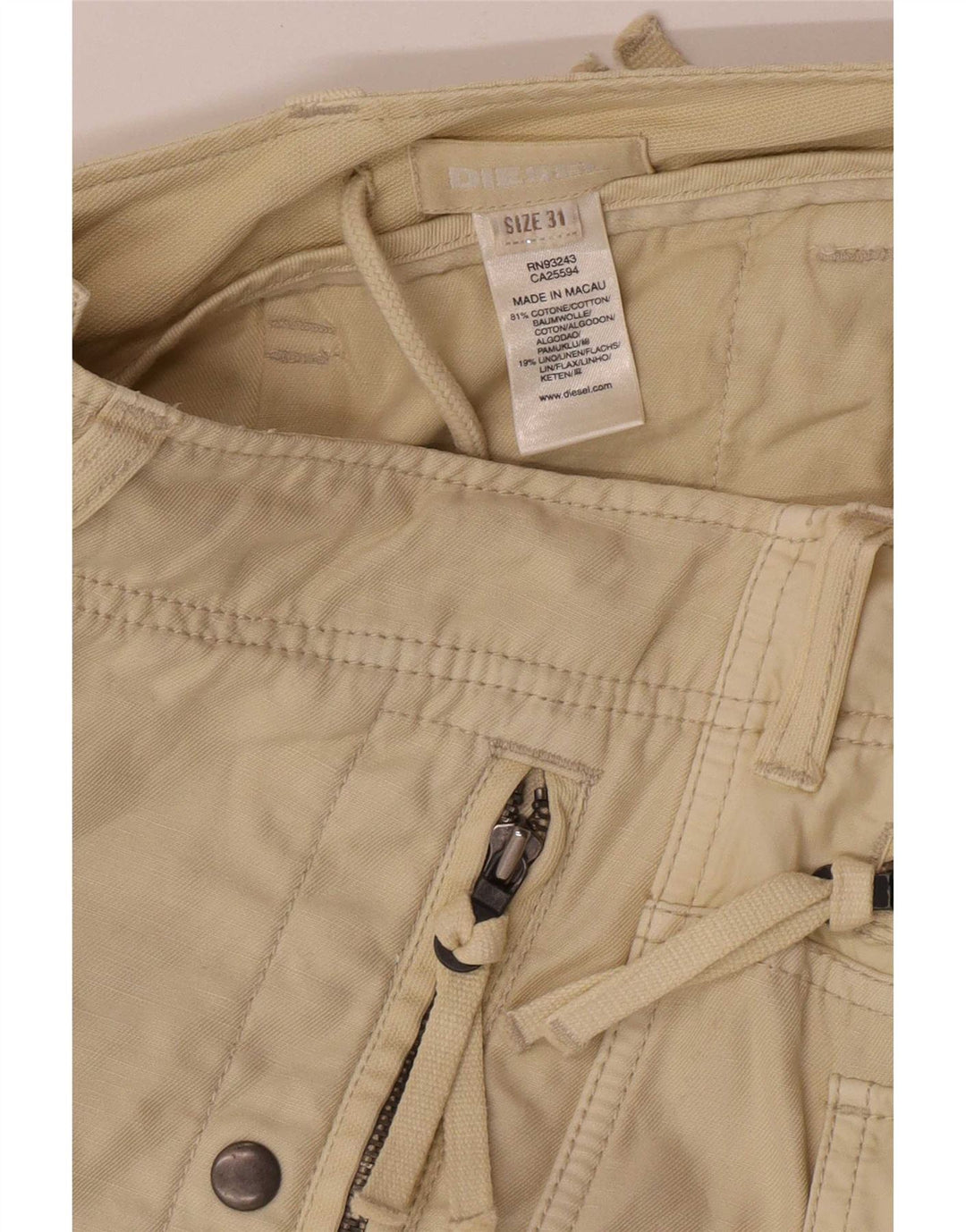 Diesel Womens Cargo Capri Trousers W31 L21 Beige Cotton