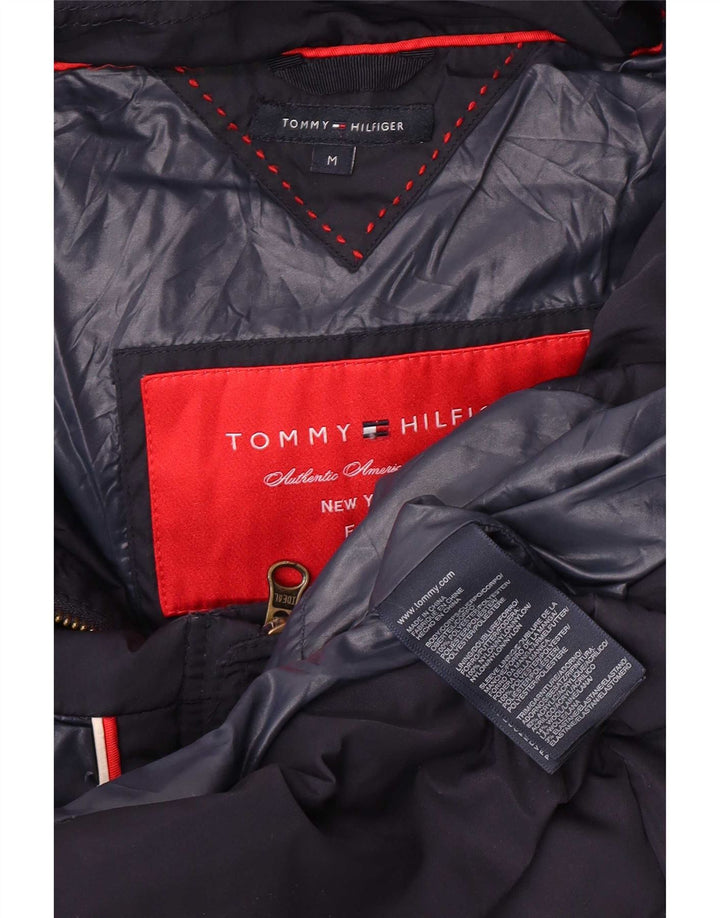Tommy Hilfiger Womens Hooded Padded Jacket UK 12 Medium Navy Blue Polyester
