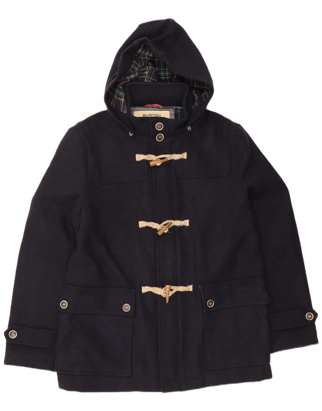 BURTON Mens Hooded Duffle Jacket UK 40 Large Navy Blue Wool