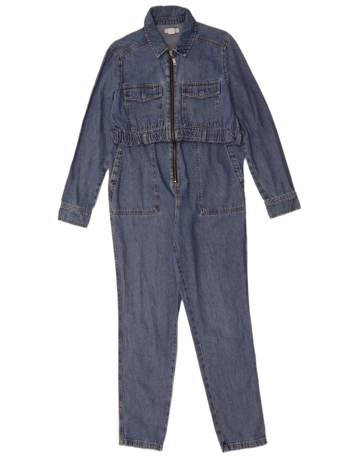 Topshop Womens Oversized Long Sleeve Denim Jumpsuit UK 10 Small Blue