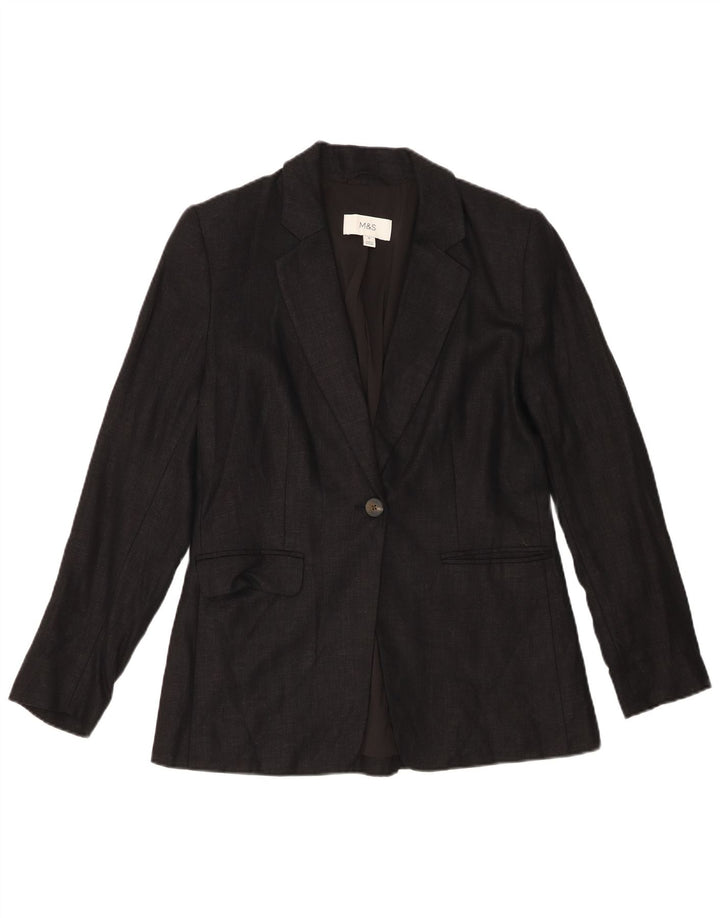 Marks & Spencer Womens 1 Button Blazer Jacket UK 10 Small Black Linen