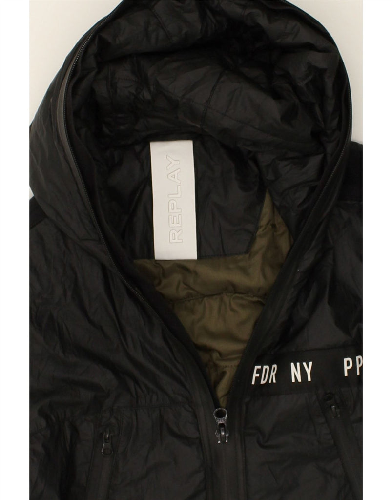 REPLAY Mens Hooded Rain Jacket UK 38 Medium Black | Vintage Replay | Thrift | Second-Hand Replay | Used Clothing | Messina Hembry 