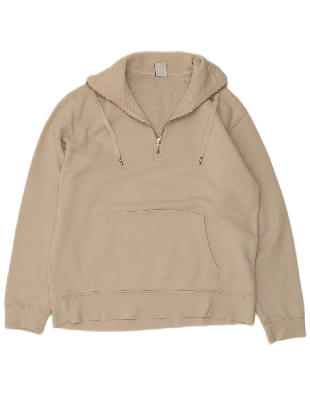 Zara Womens Zip Neck Sweatshirt Jumper UK 14 Medium Beige Cotton