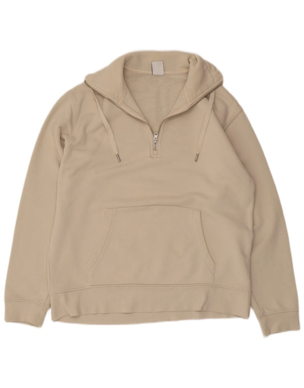 Zara Womens Zip Neck Sweatshirt Jumper UK 14 Medium Beige Cotton