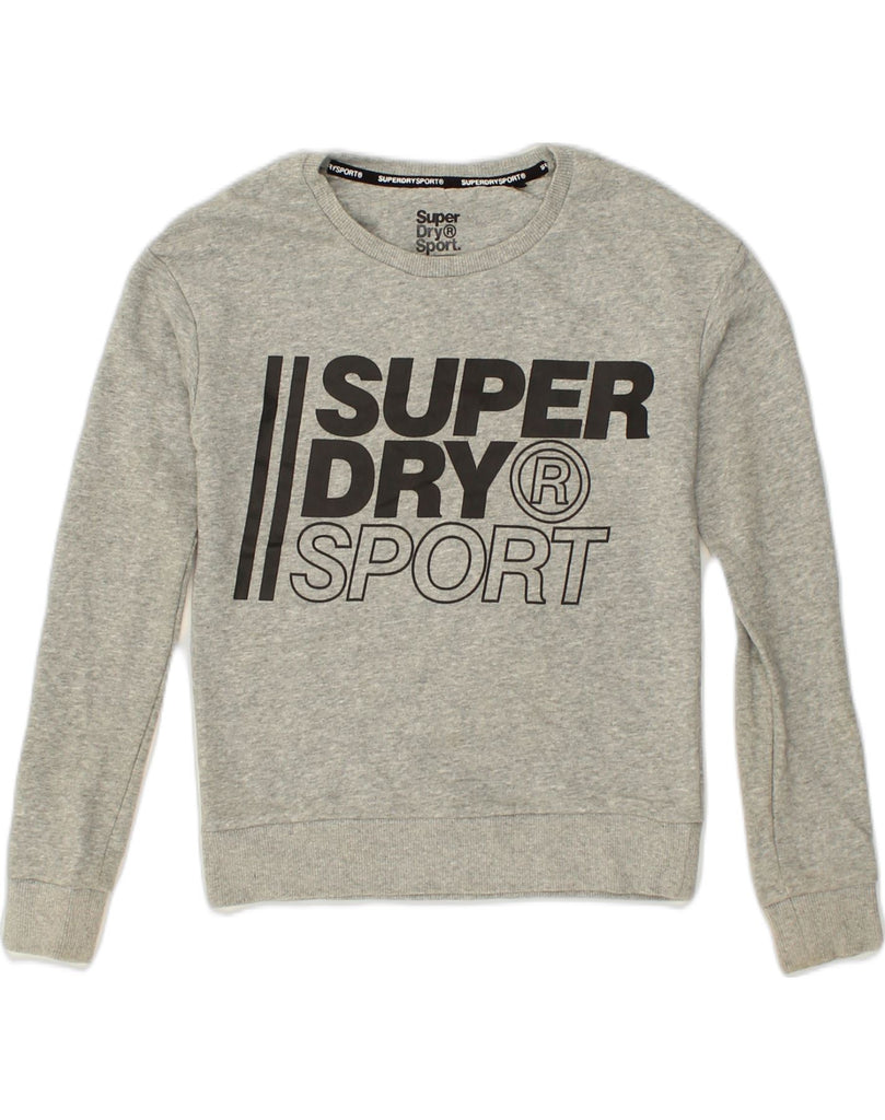 SUPERDRY Womens Graphic Sweatshirt Jumper UK 6 XS Grey Cotton | Vintage Superdry | Thrift | Second-Hand Superdry | Used Clothing | Messina Hembry 