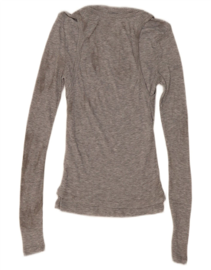 Zara Womens Top Long Sleeve UK 8 Small Grey Flecked Polyester