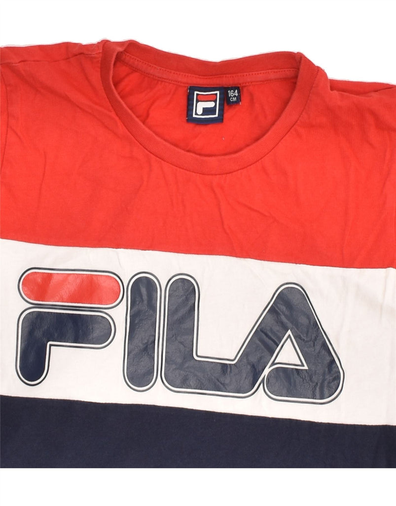 FILA Boys Graphic T-Shirt Top 13-14 Years Red Colourblock Cotton | Vintage Fila | Thrift | Second-Hand Fila | Used Clothing | Messina Hembry 