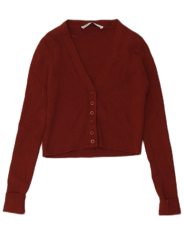 Zara Womens Crop Cardigan Sweater UK 4 XS Brown Viscose