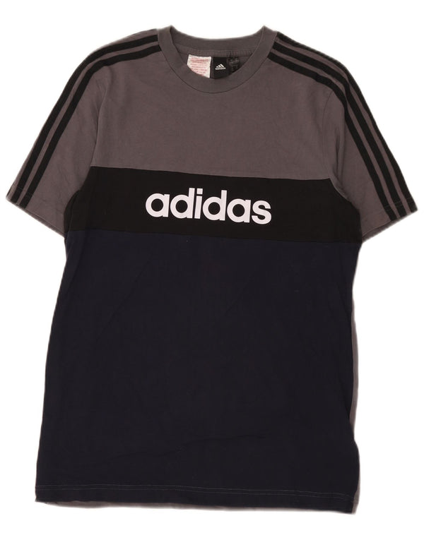 Adidas Boys Graphic T-Shirt Top 15-16 Years Grey Colourblock Cotton