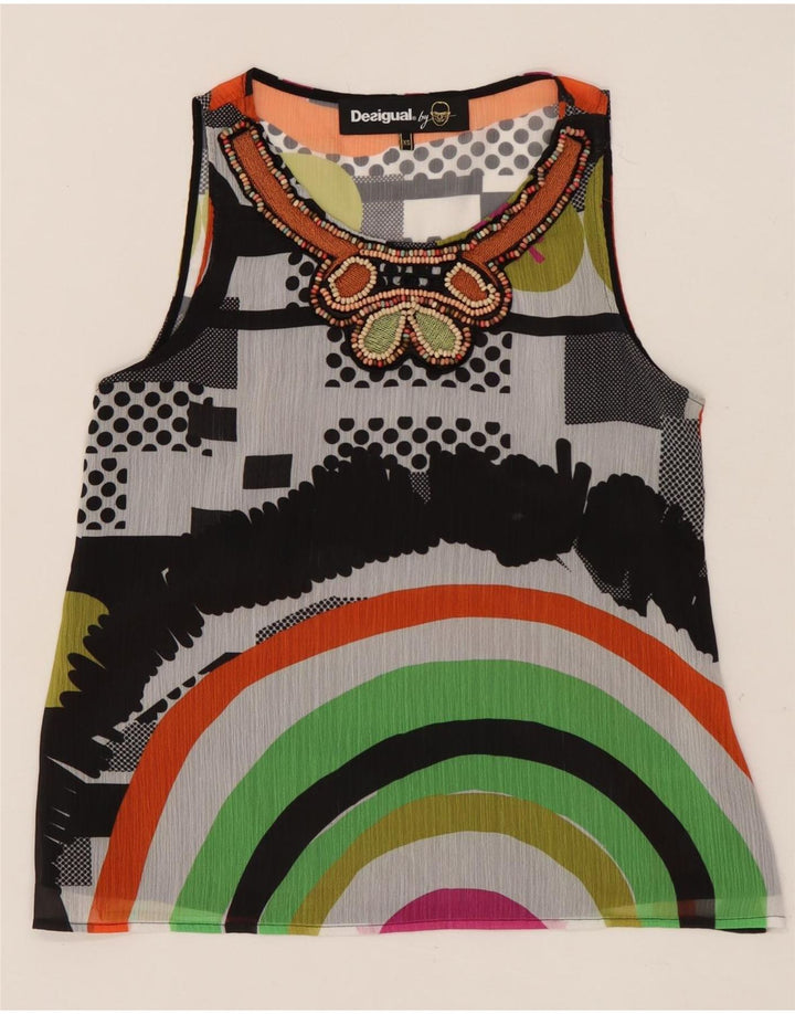 DESIGUAL Womens Graphic Blouse Top UK 6 XS Multicoloured Geometric