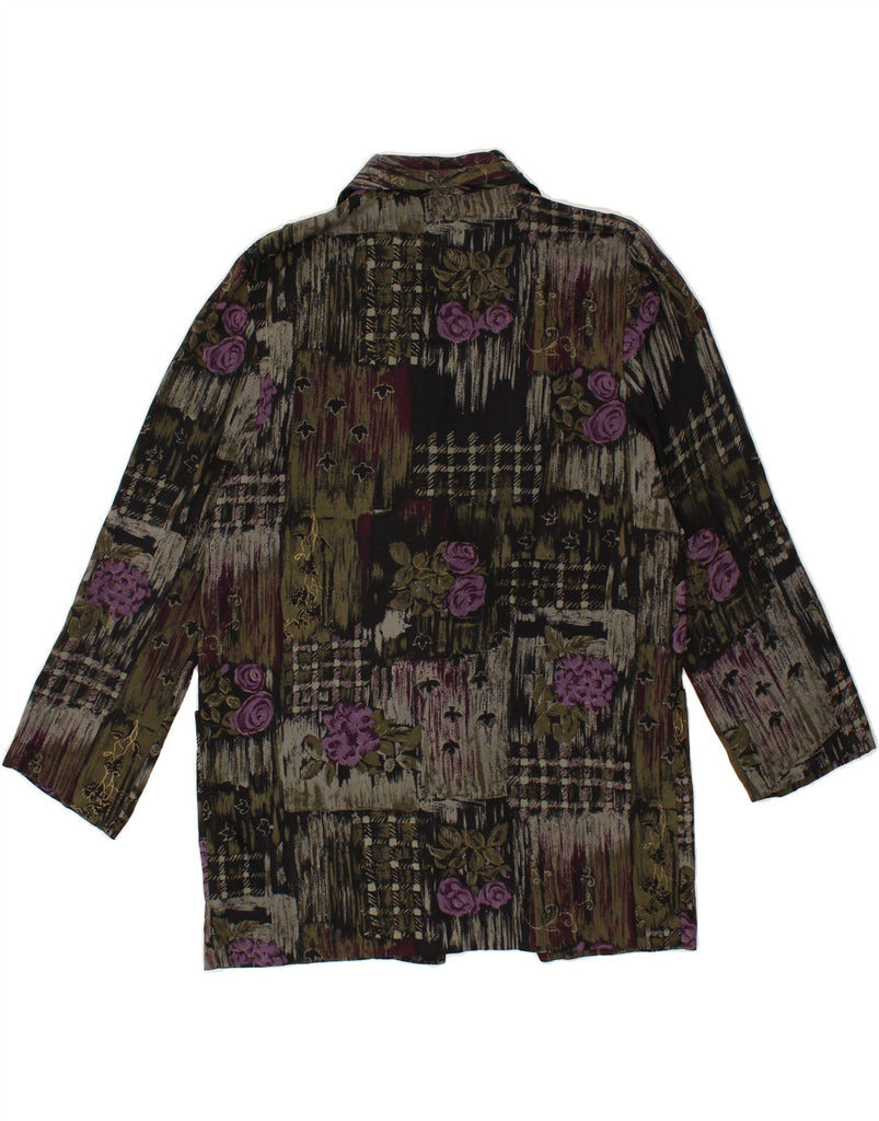 VINTAGE Womens 1 Button Blazer Jacket UK 14 Medium Khaki Floral Rayon | Vintage Vintage | Thrift | Second-Hand Vintage | Used Clothing | Messina Hembry 