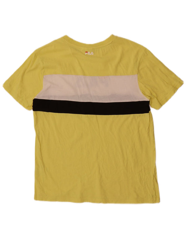 Fila Mens Graphic T-Shirt Top Medium Yellow Colourblock Cotton