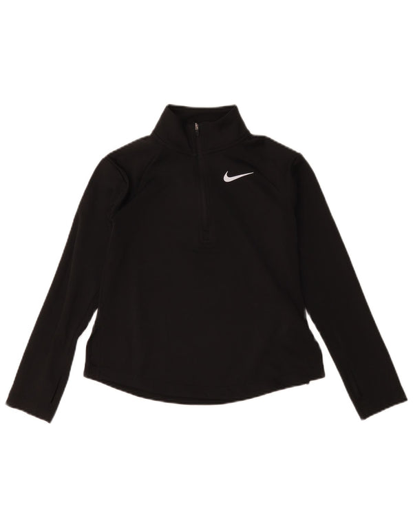 Nike Girls Dri Fit Zip Neck Pullover Tracksuit Top 8-9 Years Small Black