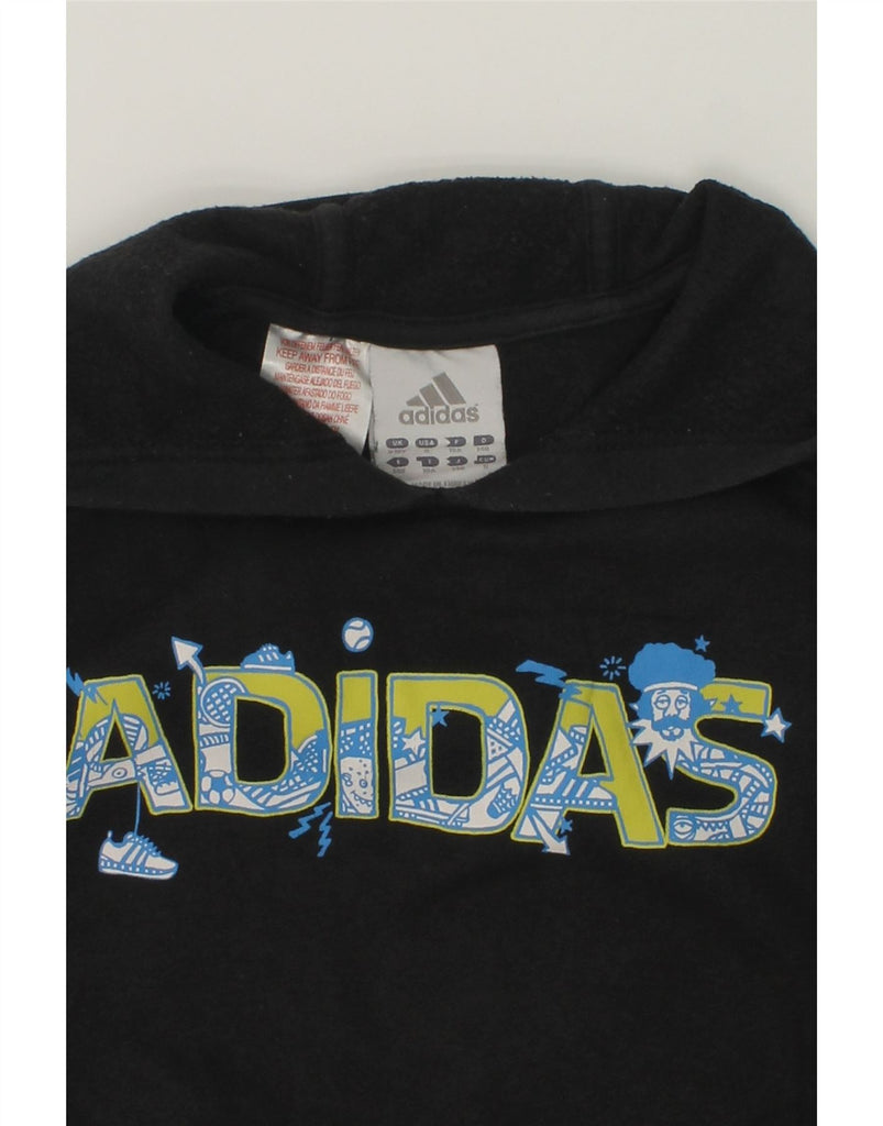 ADIDAS Boys Graphic Hoodie Jumper 9-10 Years Black Cotton | Vintage Adidas | Thrift | Second-Hand Adidas | Used Clothing | Messina Hembry 