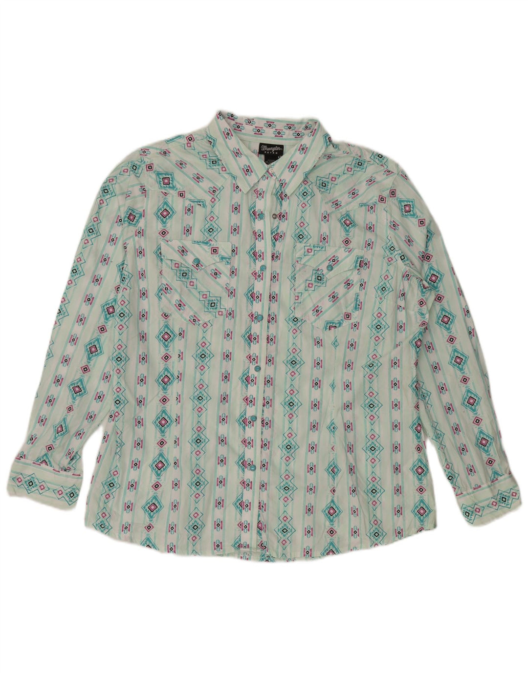 WRANGLER Womens Retro Shirt UK 20 2XL Turquoise Geometric Cotton