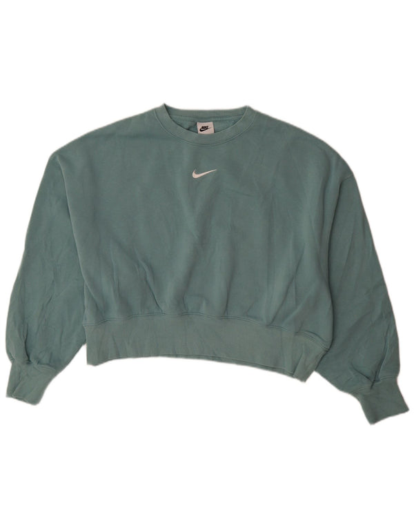Nike Womens Oversized Sweatshirt Jumper UK 6 XS Green Cotton