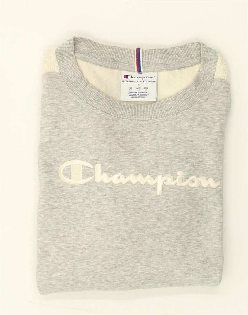 CHAMPION Womens Sweatshirt Jumper UK 10 Small Grey Colourblock Cotton | Vintage Champion | Thrift | Second-Hand Champion | Used Clothing | Messina Hembry 