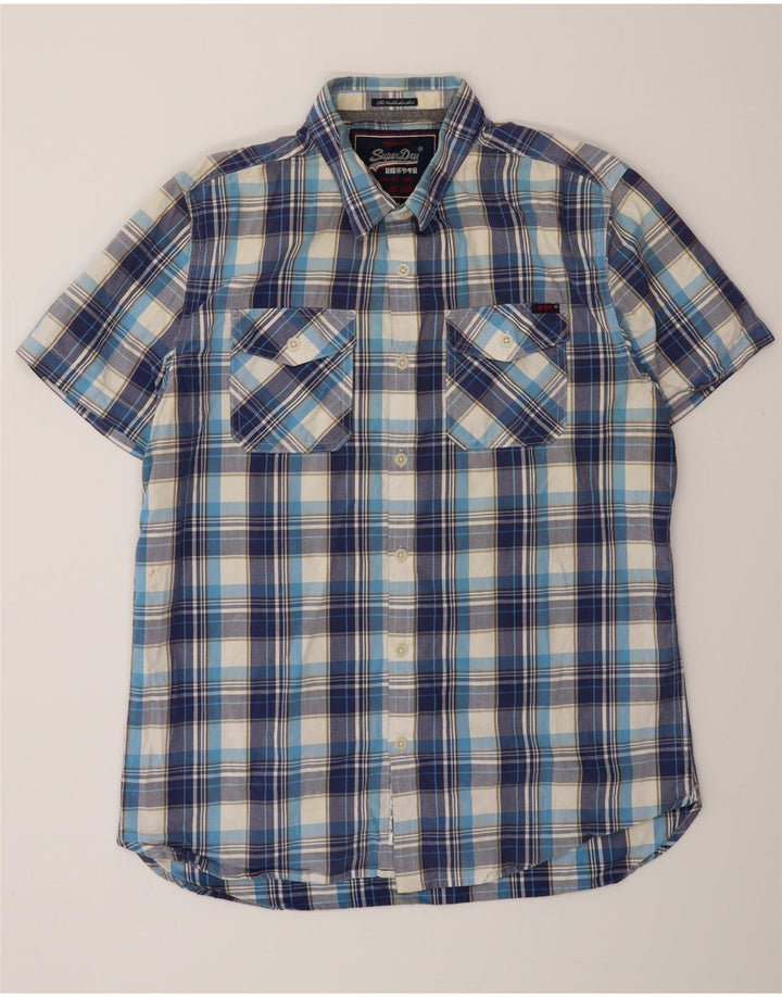 SUPERDRY Mens Short Sleeve Shirt XL Blue Check Cotton