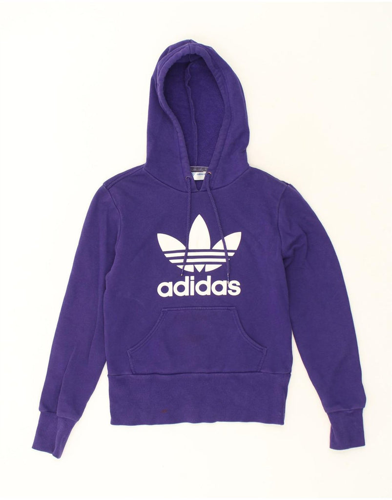 ADIDAS Womens Graphic Hoodie Jumper EU 36 Small Purple Cotton | Vintage Adidas | Thrift | Second-Hand Adidas | Used Clothing | Messina Hembry 