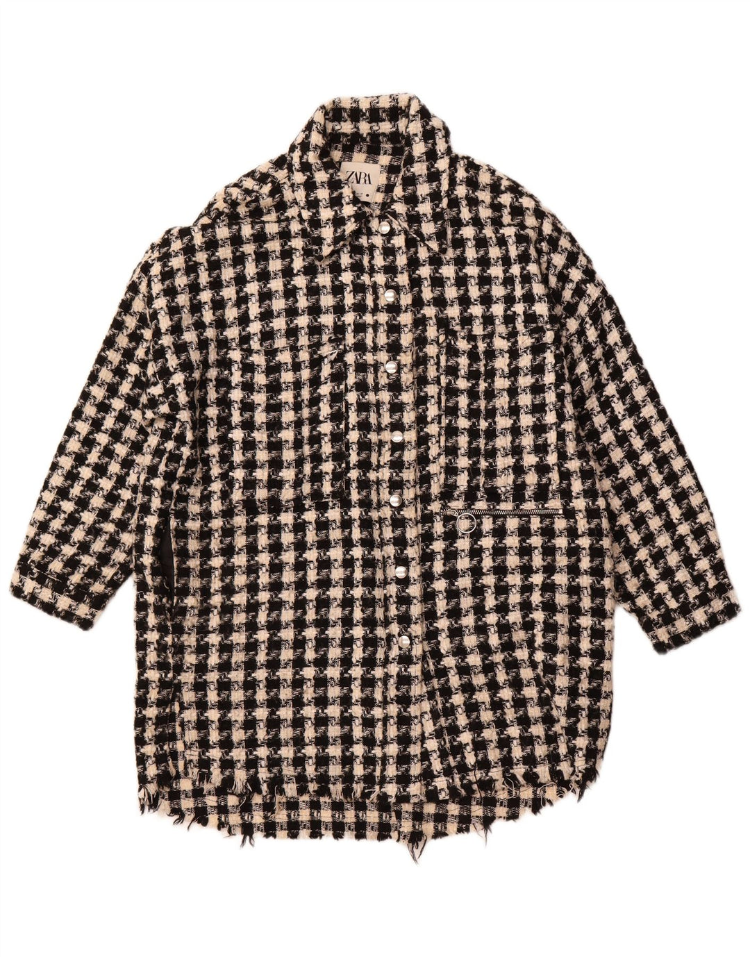 ZARA Womens Oversized Overshirt Shirt UK 10 Small Black Houndstooth