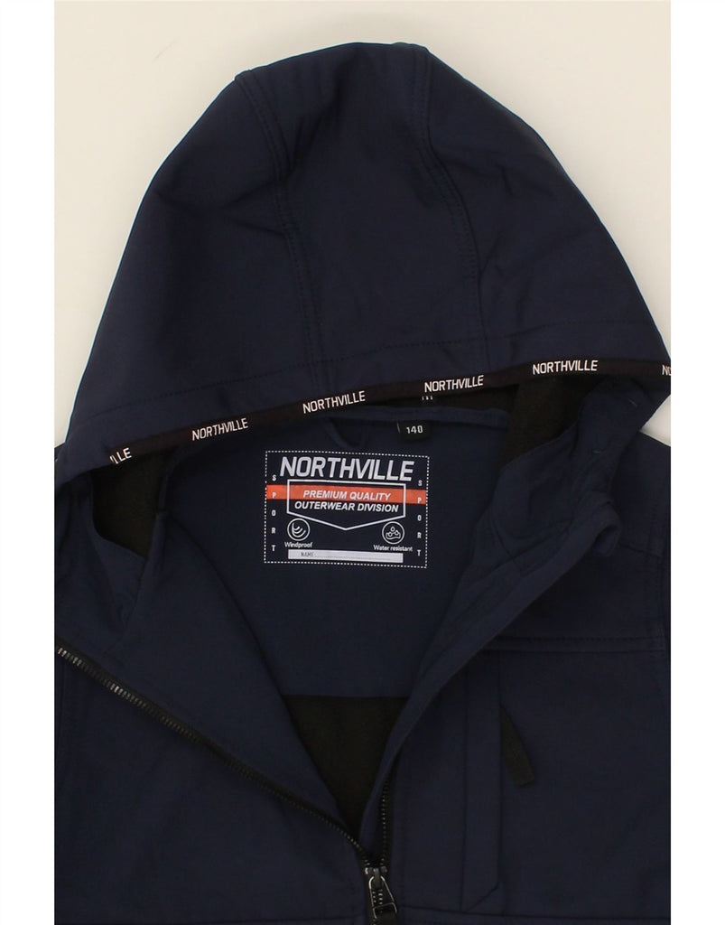 NORTHVILLE Boys Hooded Windbreaker Jacket 9-10 Years Navy Blue Polyester Vintage Northville and Second-Hand Northville from Messina Hembry 