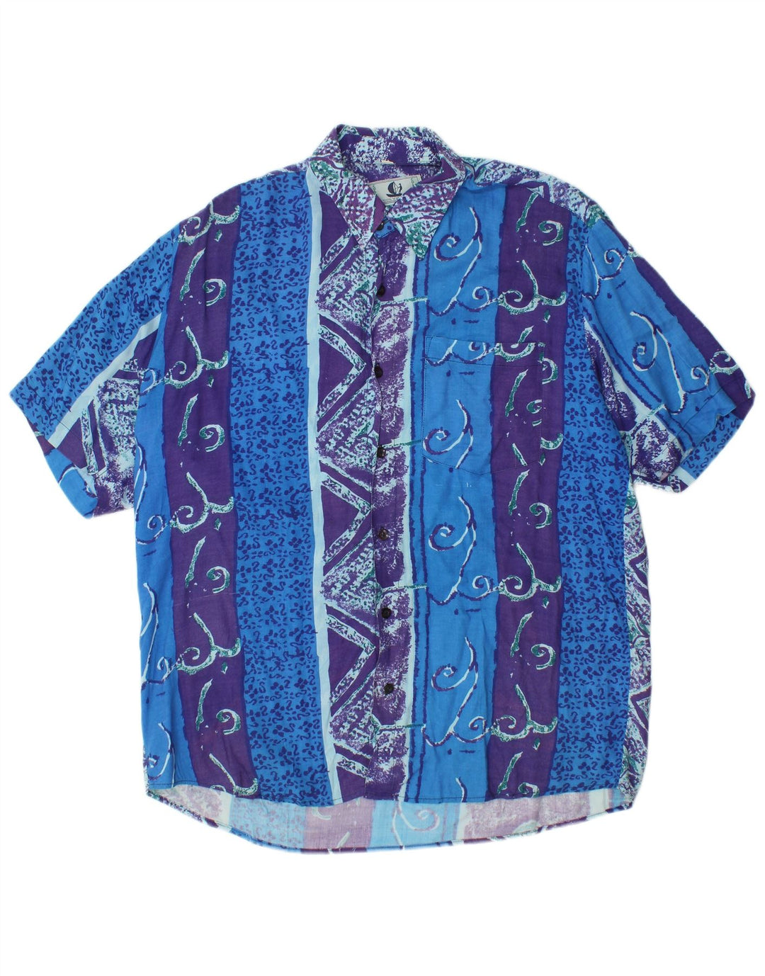 Collins Mens Short Sleeve Shirt Medium Blue Paisley Viscose