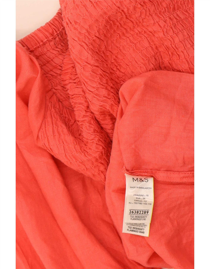 Marks & Spencer Womens 3/4 Sleeve Blouse Top UK 16 Large Red Linen