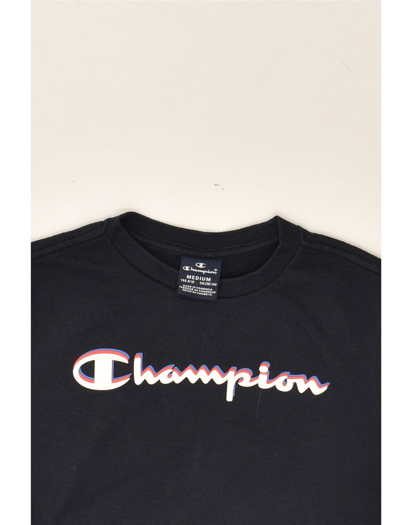 CHAMPION Boys Graphic Sweatshirt Jumper 9-10 Years Medium Navy Blue Cotton | Vintage Champion | Thrift | Second-Hand Champion | Used Clothing | Messina Hembry 