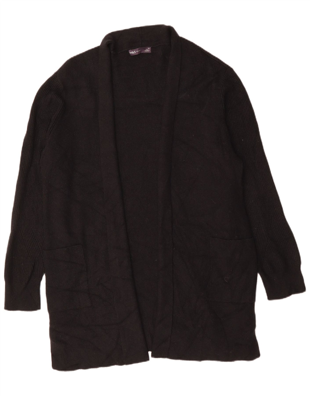 Marks & Spencer Womens Longline Open Cardigan Sweater UK 24 4XL Black