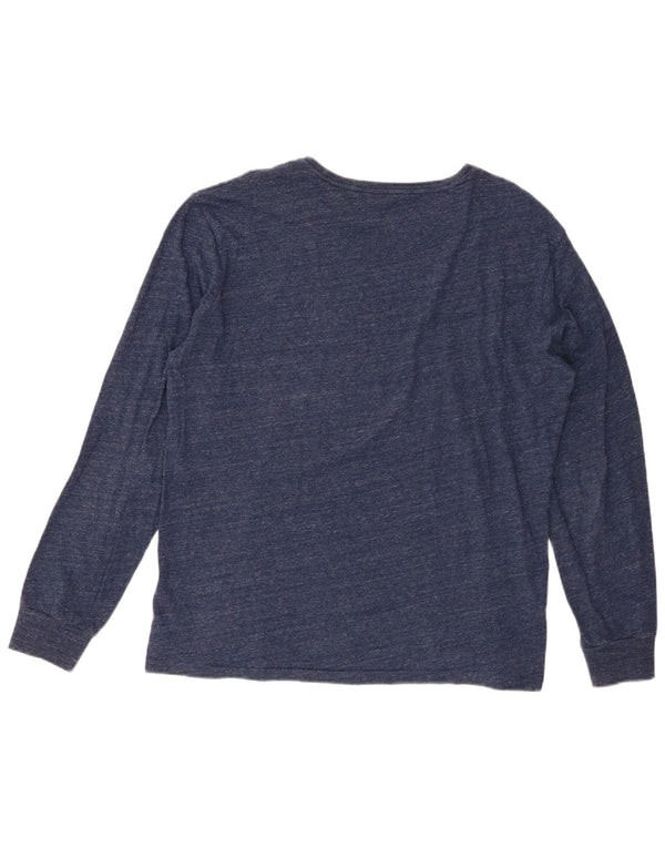 RALPH LAUREN Mens Top Long Sleeve Large Navy Blue Flecked Cotton