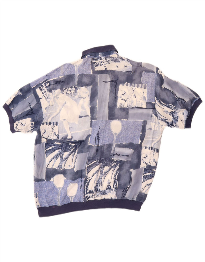 MANGO Mens Short Sleeve Pullover Shirt Large Blue Patchwork