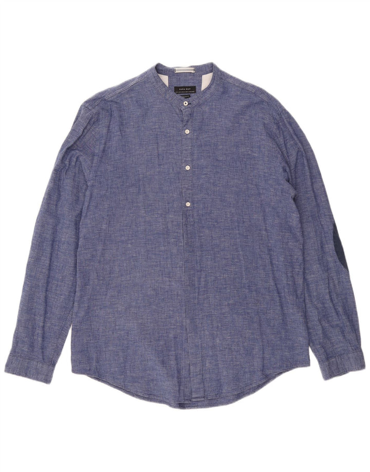 Zara Mens Super Slim Fit Pullover Shirt XL Blue Cotton