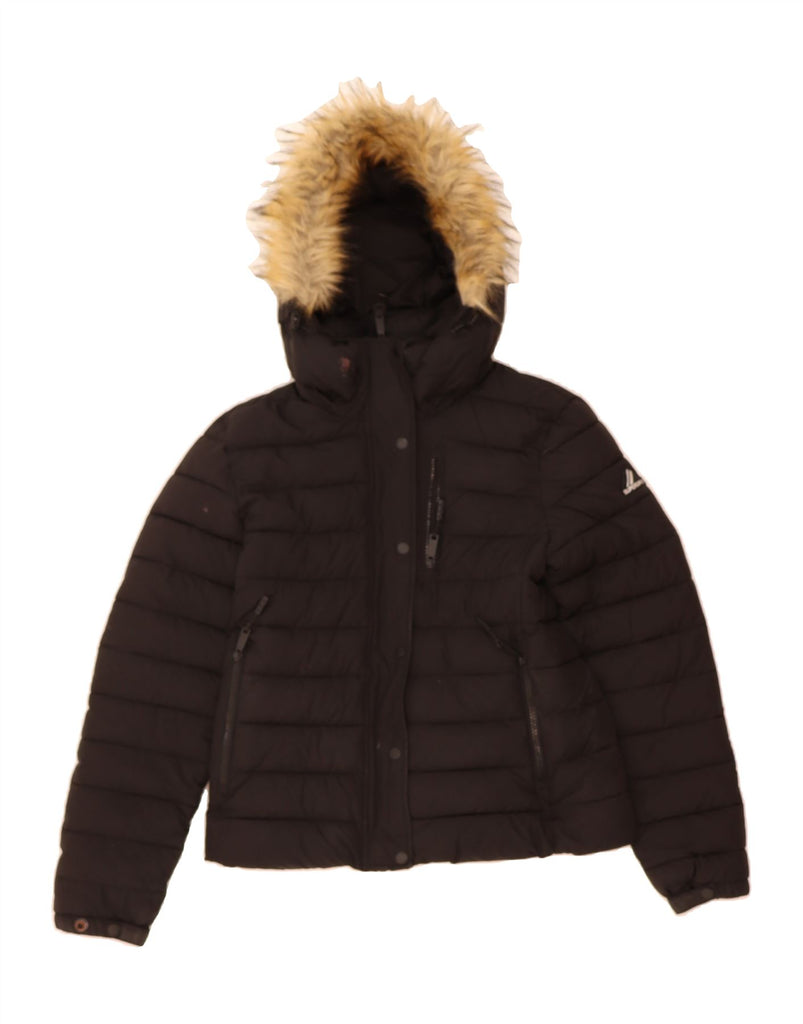 SUPERDRY Womens Hooded Padded Jacket UK 12 Medium  Black Nylon Vintage Superdry and Second-Hand Superdry from Messina Hembry 