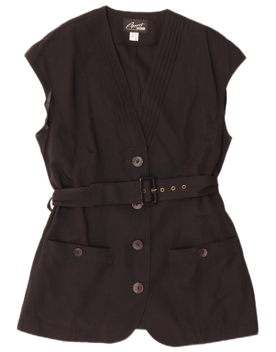 APART Womens 4 Button Sleeveless Blazer Jacket UK 16 Large Black Polyester