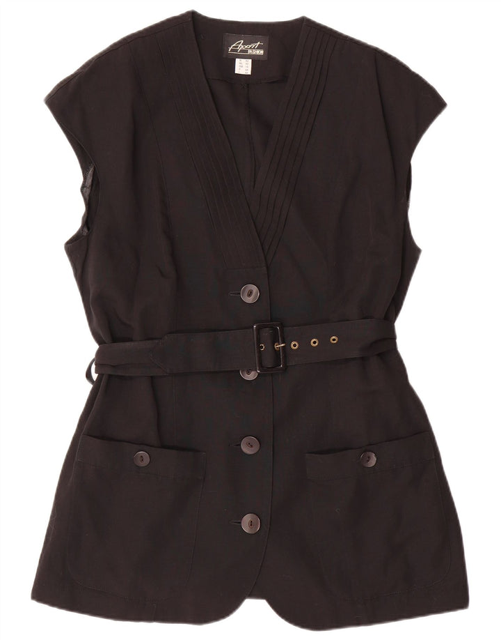 APART Womens 4 Button Sleeveless Blazer Jacket UK 16 Large Black Polyester