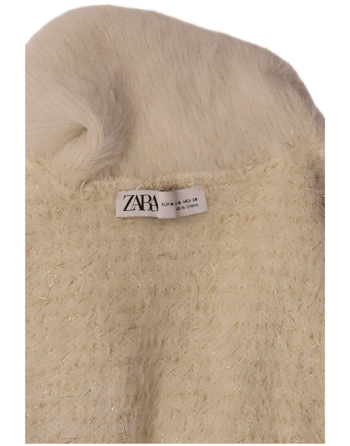 Zara Womens Crop Roll Neck Jumper Sweater UK 12 Medium Off White Flecked