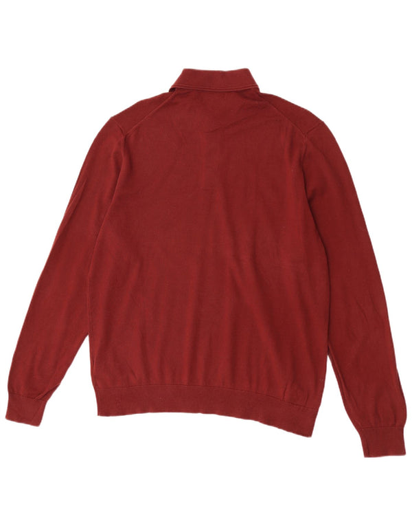 Marks & Spencer Mens Polo Neck Jumper Sweater Large Burgundy Cotton