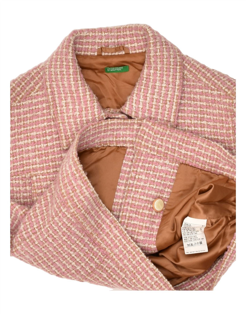 BENETTON Womens Bomber Jacket IT 44 Medium Pink Houndstooth Acrylic | Vintage Benetton | Thrift | Second-Hand Benetton | Used Clothing | Messina Hembry 